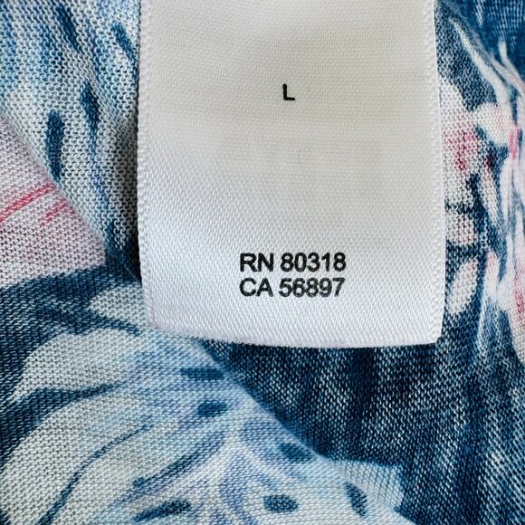 Lucky Brand Los Angeles Womens Blue Floral Cotton V Neck Short Sleeve T Shirt L - Picture 8 of 12